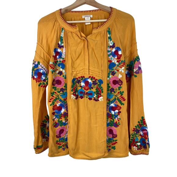 Sundance Women's Size S Orange Colorful Floral Embroidered Pleated Tunic Top - Picture 1 of 6